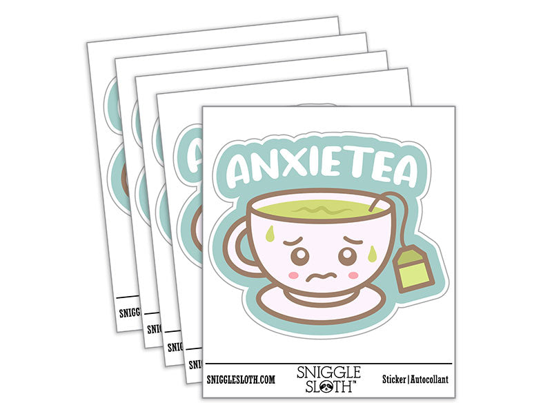 Anxietea Anxiety Anxious Cup of Tea Waterproof Vinyl Phone Tablet Laptop Water Bottle Car Window Bumper Decal Sticker Set - 5 Pack