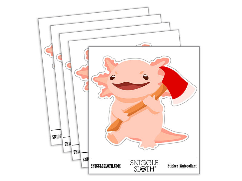 Axing Axolotl with Axe Waterproof Vinyl Phone Tablet Laptop Water Bottle Car Window Bumper Decal Sticker Set - 5 Pack