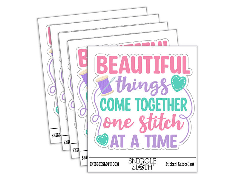 Beautiful Things Come Together One Stitch At A Time Waterproof Vinyl Phone Tablet Laptop Water Bottle Car Window Bumper Decal Sticker Set - 5 Pack