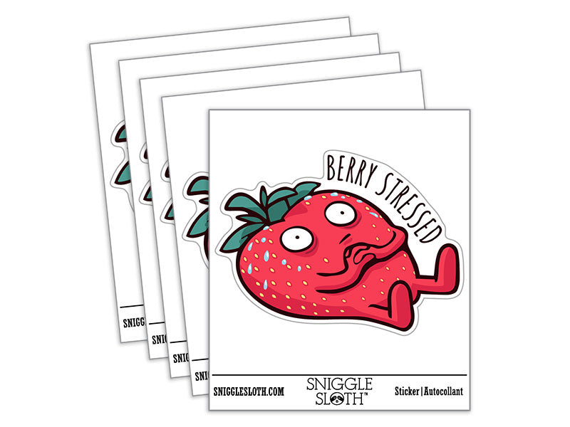 Berry Stressed Strawberry Sweating Funny Waterproof Vinyl Phone Tablet Laptop Water Bottle Car Window Bumper Decal Sticker Set - 5 Pack
