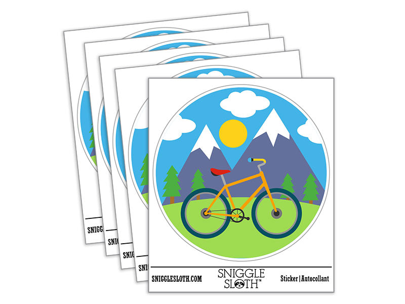 Bike Mountains Scene Bicycle Waterproof Vinyl Phone Tablet Laptop Water Bottle Car Window Bumper Decal Sticker Set - 5 Pack