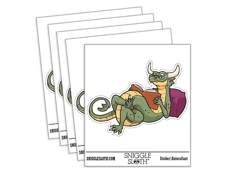 Book Wyrm Bookworm Reading Dragon Waterproof Vinyl Phone Tablet Laptop Water Bottle Car Window Bumper Decal Sticker Set - 5 Pack