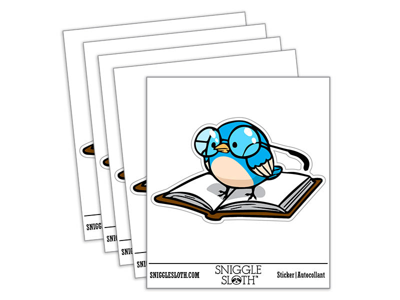 Bookish Little Bird Reading Book Waterproof Vinyl Phone Tablet Laptop Water Bottle Car Window Bumper Decal Sticker Set - 5 Pack