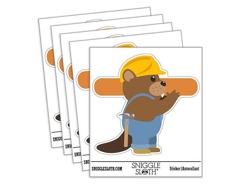Builder Beaver Construction Worker with Beam Waterproof Vinyl Phone Tablet Laptop Water Bottle Car Window Bumper Decal Sticker Set - 5 Pack