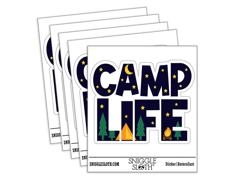 Camp Life Camping Waterproof Vinyl Phone Tablet Laptop Water Bottle Car Window Bumper Decal Sticker Set - 5 Pack