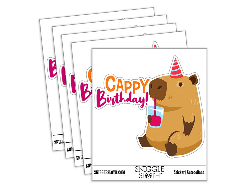 Cappy Happy Birthday Capybara Waterproof Vinyl Phone Tablet Laptop Water Bottle Car Window Bumper Decal Sticker Set - 5 Pack