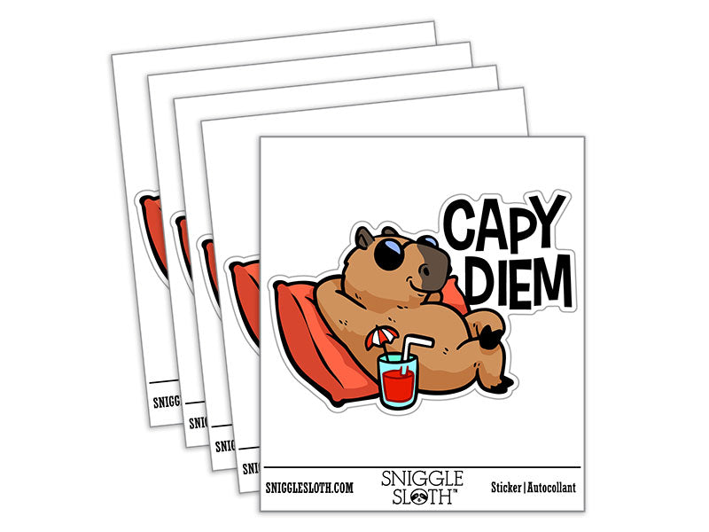 Carpe Diem Capybara Seize the Day Relaxing Waterproof Vinyl Phone Tablet Laptop Water Bottle Car Window Bumper Decal Sticker Set - 5 Pack