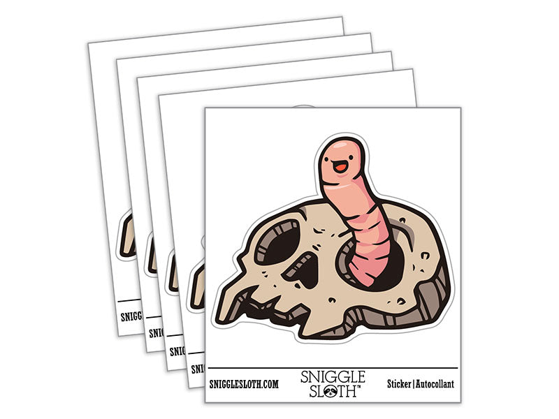 Cartoon Worm Sticking Out of Skull Bone Waterproof Vinyl Phone Tablet Laptop Water Bottle Car Window Bumper Decal Sticker Set - 5 Pack