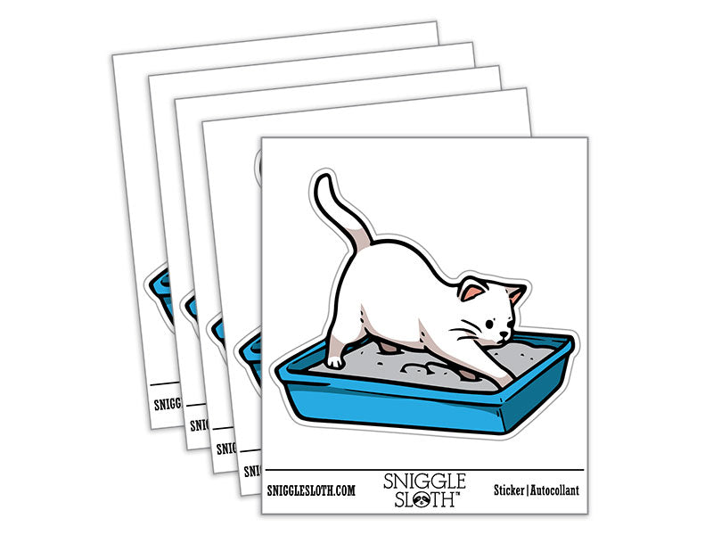 Cat Burying Litter Box Poop Waterproof Vinyl Phone Tablet Laptop Water Bottle Car Window Bumper Decal Sticker Set - 5 Pack