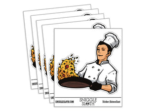 Chef Cook With Frying Pan Fried Rice Waterproof Vinyl Phone Tablet Laptop Water Bottle Car Window Bumper Decal Sticker Set - 5 Pack