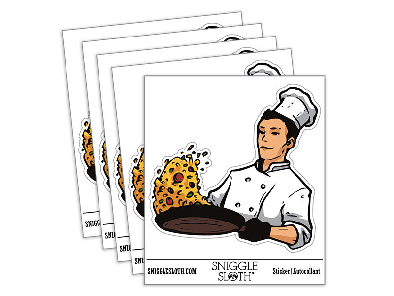 Chef Cook With Frying Pan Fried Rice Waterproof Vinyl Phone Tablet Laptop Water Bottle Car Window Bumper Decal Sticker Set - 5 Pack