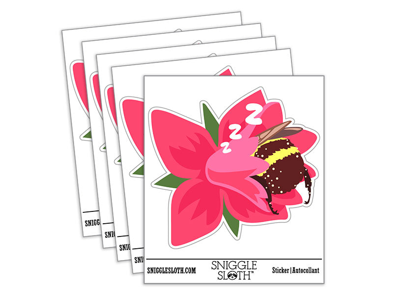 Chubby Bumblebee Sleeping In Flower Nap Waterproof Vinyl Phone Tablet Laptop Water Bottle Car Window Bumper Decal Sticker Set - 5 Pack