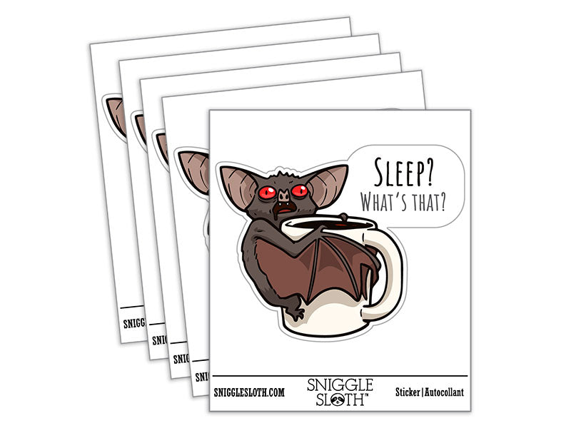 Coffee Bat Mug Sleep What's That Waterproof Vinyl Phone Tablet Laptop Water Bottle Car Window Bumper Decal Sticker Set - 5 Pack