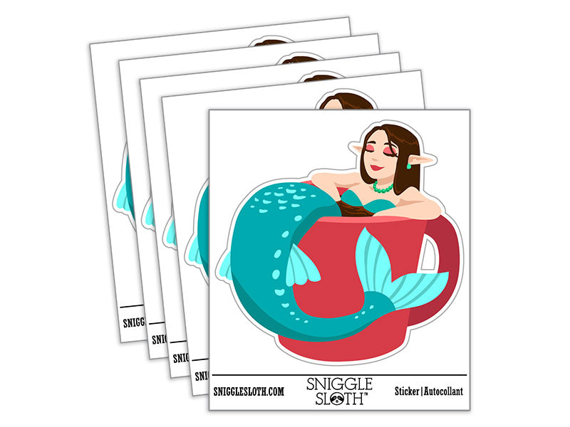 Coffee Tea Mermaid Mug Waterproof Vinyl Phone Tablet Laptop Water Bottle Car Window Bumper Decal Sticker Set - 5 Pack