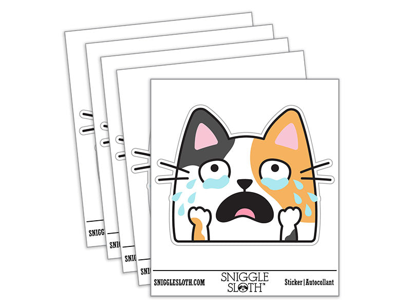 Crying Upset Cat Waterproof Vinyl Phone Tablet Laptop Water Bottle Car Window Bumper Decal Sticker Set - 5 Pack