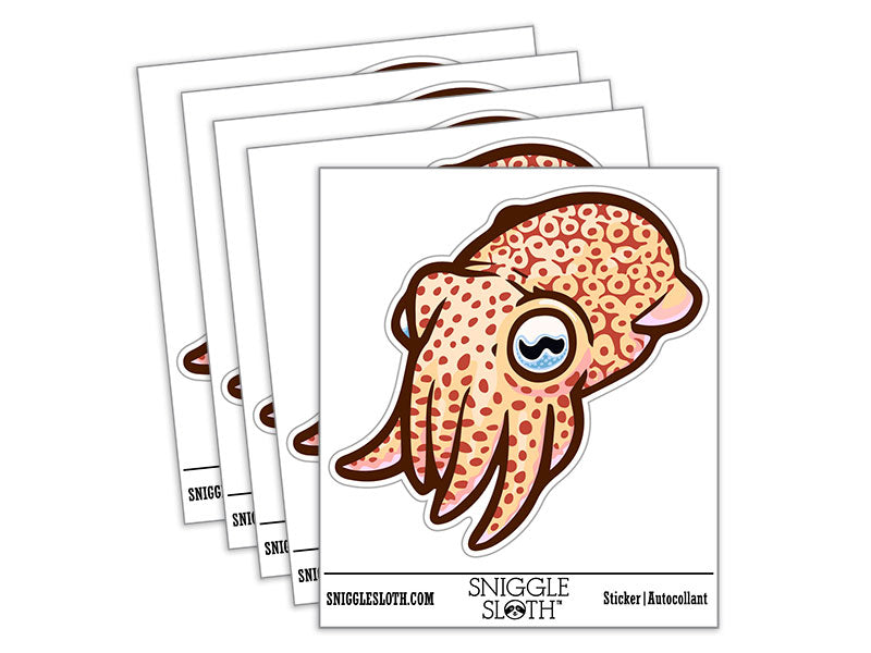 Cute Baby Cuttlefish Mollusc Squid Seafood Waterproof Vinyl Phone Tablet Laptop Water Bottle Car Window Bumper Decal Sticker Set - 5 Pack