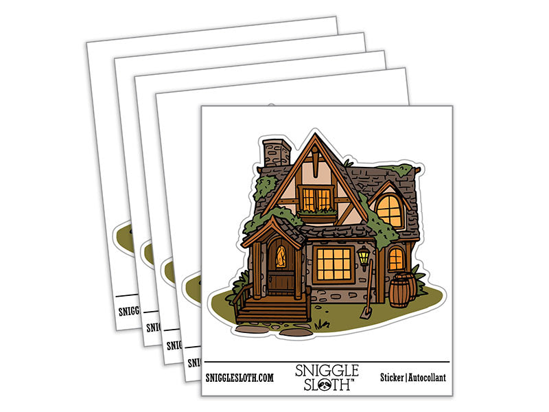 Cute Cabin Cottage House Home Woods Forest Waterproof Vinyl Phone Tablet Laptop Water Bottle Car Window Bumper Decal Sticker Set - 5 Pack