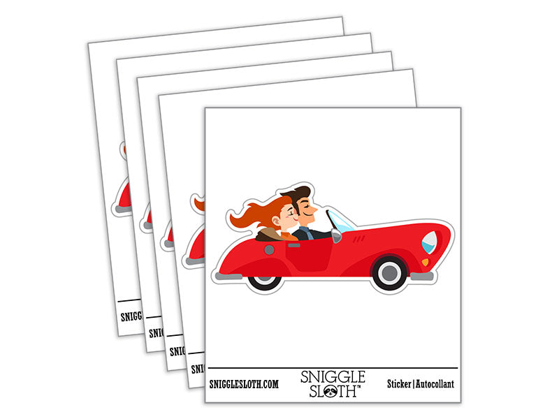 Cute Couple Driving Fancy Sports Car Trip Waterproof Vinyl Phone Tablet Laptop Water Bottle Car Window Bumper Decal Sticker Set - 5 Pack