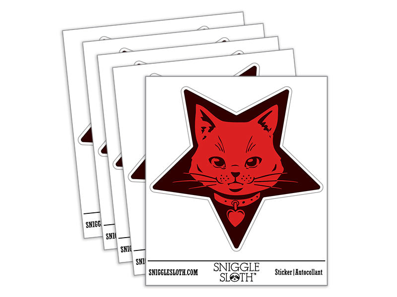 Cute Demonic Kitten Cat in Star Pentagram Waterproof Vinyl Phone Tablet Laptop Water Bottle Car Window Bumper Decal Sticker Set - 5 Pack