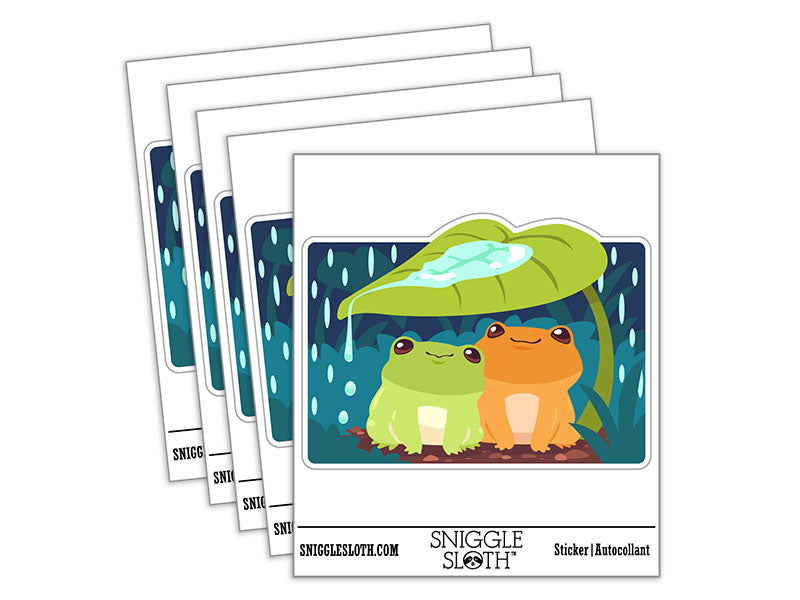 Cute Frog Couple Hiding From Rain Waterproof Vinyl Phone Tablet Laptop Water Bottle Car Window Bumper Decal Sticker Set - 5 Pack