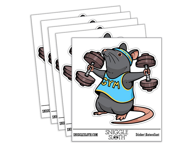 Cute Funny Gym Rat with Dumbbells and Sweatband Rodent Waterproof Vinyl Phone Tablet Laptop Water Bottle Car Window Bumper Decal Sticker Set - 5 Pack
