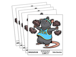 Cute Funny Gym Rat with Dumbbells and Sweatband Rodent Waterproof Vinyl Phone Tablet Laptop Water Bottle Car Window Bumper Decal Sticker Set - 5 Pack