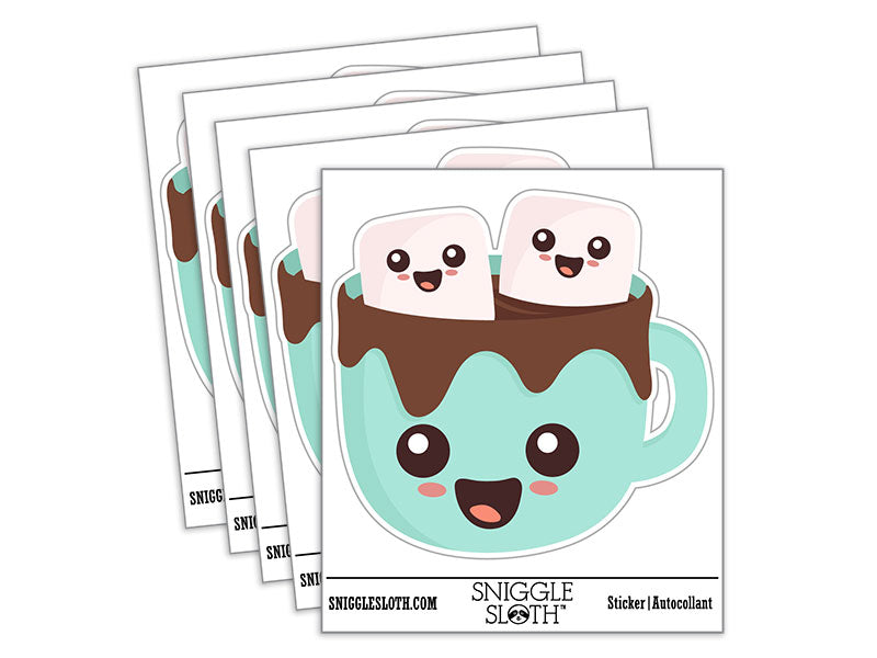 Cute Hot Cocoa Marshmallows Waterproof Vinyl Phone Tablet Laptop Water Bottle Car Window Bumper Decal Sticker Set - 5 Pack