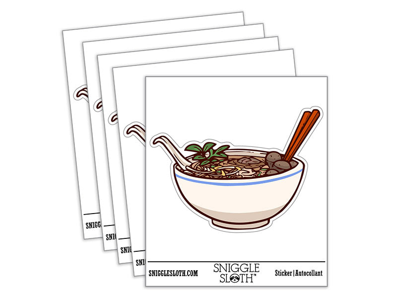 Delicious Bowl of Pho Vietnamese Noodles Waterproof Vinyl Phone Tablet Laptop Water Bottle Car Window Bumper Decal Sticker Set - 5 Pack