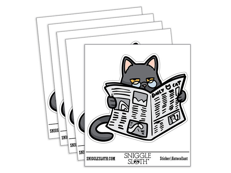 Disappointed Unimpressed Cat with Newspaper Waterproof Vinyl Phone Tablet Laptop Water Bottle Car Window Bumper Decal Sticker Set - 5 Pack