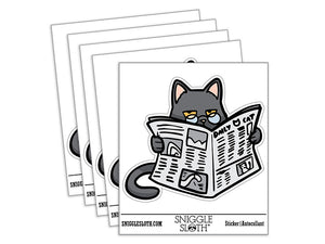 Disappointed Unimpressed Cat with Newspaper Waterproof Vinyl Phone Tablet Laptop Water Bottle Car Window Bumper Decal Sticker Set - 5 Pack