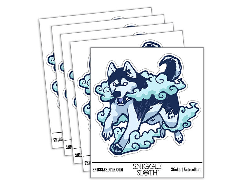Ethereal Siberian Husky Dog Cloud Mist Waterproof Vinyl Phone Tablet Laptop Water Bottle Car Window Bumper Decal Sticker Set - 5 Pack