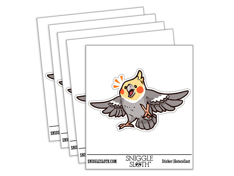Excited Happy Dancing Cinnamon Cockatiel Bird Waterproof Vinyl Phone Tablet Laptop Water Bottle Car Window Bumper Decal Sticker Set - 5 Pack