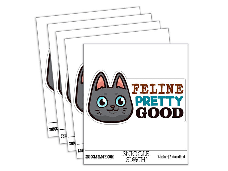 Feline Pretty Good Smiling Cat Waterproof Vinyl Phone Tablet Laptop Water Bottle Car Window Bumper Decal Sticker Set - 5 Pack