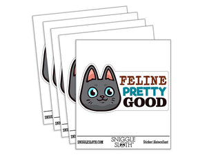 Feline Pretty Good Smiling Cat Waterproof Vinyl Phone Tablet Laptop Water Bottle Car Window Bumper Decal Sticker Set - 5 Pack