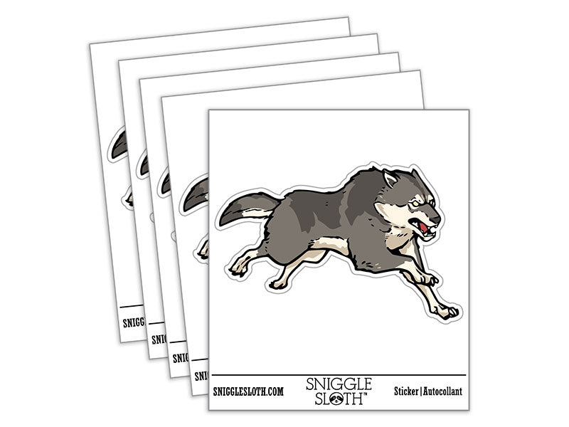 Fierce Running Gray Wolf Waterproof Vinyl Phone Tablet Laptop Water Bottle Car Window Bumper Decal Sticker Set - 5 Pack