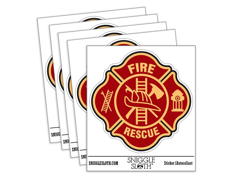 Firefighter Firemen Maltese Cross Waterproof Vinyl Phone Tablet Laptop Water Bottle Car Window Bumper Decal Sticker Set - 5 Pack