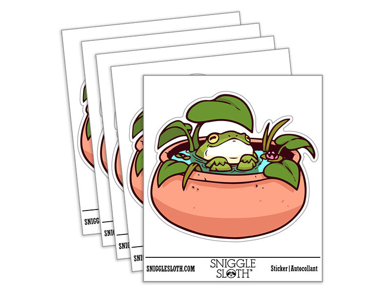 Flourishing Moisturized Happy Frog In Clay Jar Waterproof Vinyl Phone Tablet Laptop Water Bottle Car Window Bumper Decal Sticker Set - 5 Pack