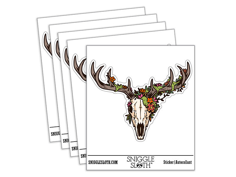 Flower Floral Deer Skull Bones Antler Waterproof Vinyl Phone Tablet Laptop Water Bottle Car Window Bumper Decal Sticker Set - 5 Pack