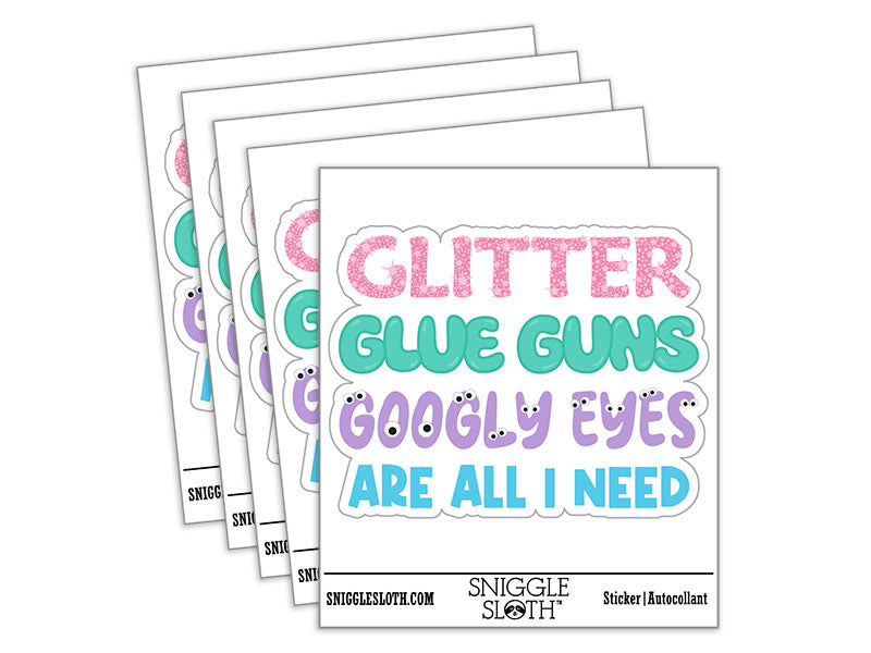 Glitter Glue Guns and Googly Eyes Crafting Waterproof Vinyl Phone Tablet Laptop Water Bottle Car Window Bumper Decal Sticker Set - 5 Pack