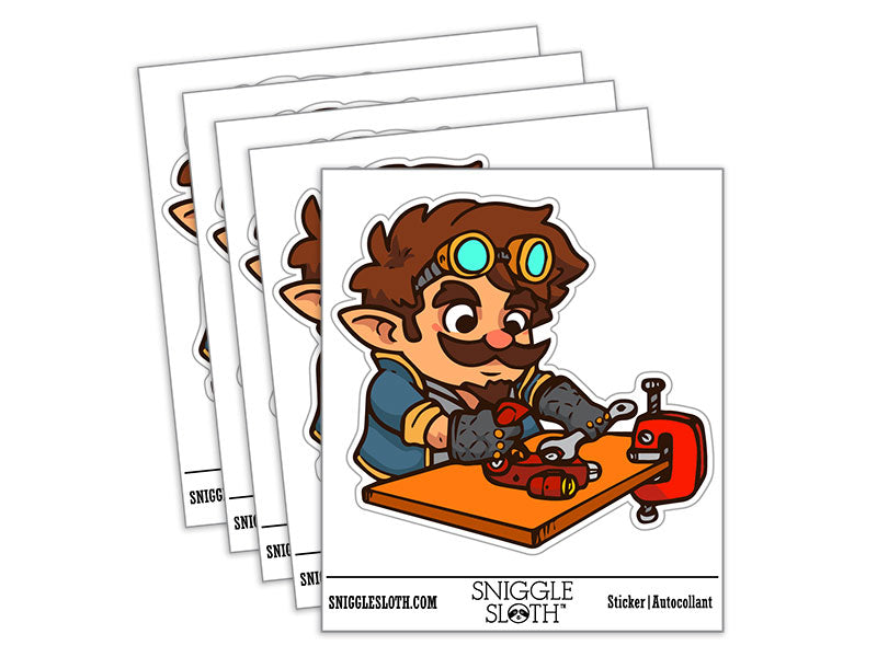 Gnome Artificer Engineer Mechanic Fantasy Character Waterproof Vinyl Phone Tablet Laptop Water Bottle Car Window Bumper Decal Sticker Set - 5 Pack