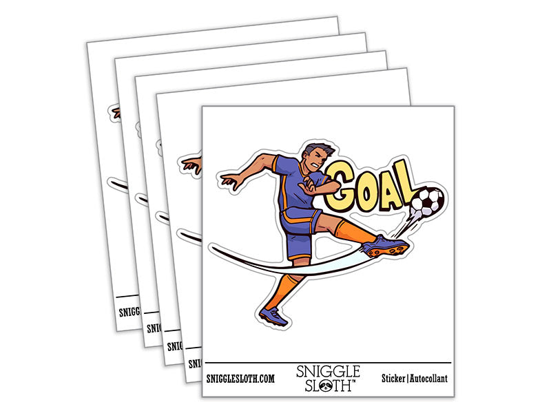 Goal Soccer Football Player Kick Waterproof Vinyl Phone Tablet Laptop Water Bottle Car Window Bumper Decal Sticker Set - 5 Pack