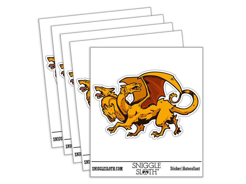 Gold Three Headed Dragon Heraldric Mythical Creature Waterproof Vinyl Phone Tablet Laptop Water Bottle Car Window Bumper Decal Sticker Set - 5 Pack