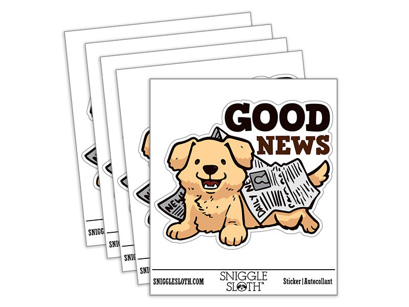 Good News Puppy Dog Newspaper Waterproof Vinyl Phone Tablet Laptop Water Bottle Car Window Bumper Decal Sticker Set - 5 Pack