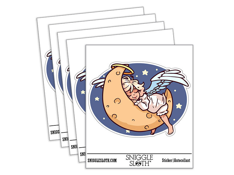 Good Night Angel Cherub Baby Sleeping on Moon Waterproof Vinyl Phone Tablet Laptop Water Bottle Car Window Bumper Decal Sticker Set - 5 Pack