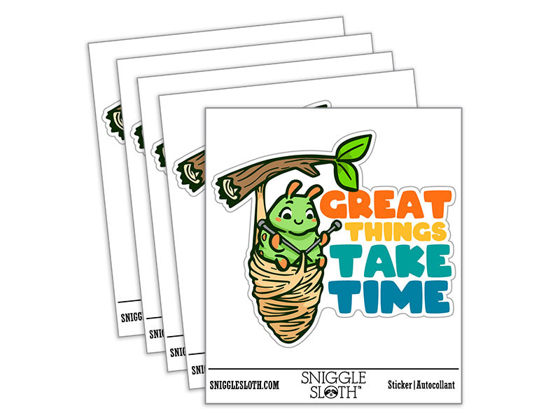 Great Things Take Time Caterpillar Knitting Coccoon Waterproof Vinyl Phone Tablet Laptop Water Bottle Car Window Bumper Decal Sticker Set - 5 Pack