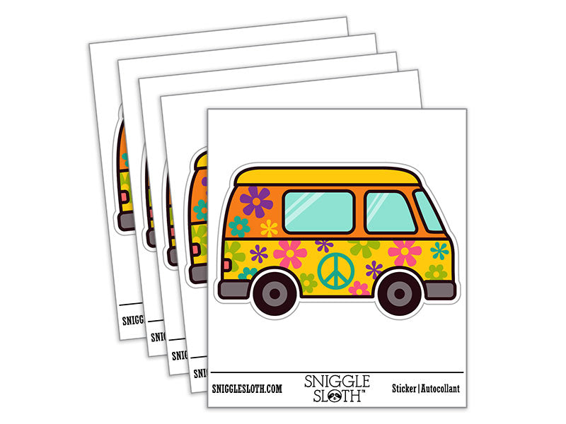 Groovy Hippie Van Waterproof Vinyl Phone Tablet Laptop Water Bottle Car Window Bumper Decal Sticker Set - 5 Pack