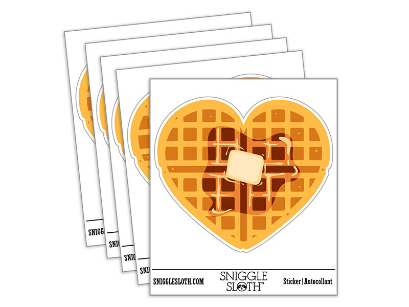Heart Waffle Breakfast with Butter and Maple Syrup Waterproof Vinyl Phone Tablet Laptop Water Bottle Car Window Bumper Decal Sticker Set - 5 Pack