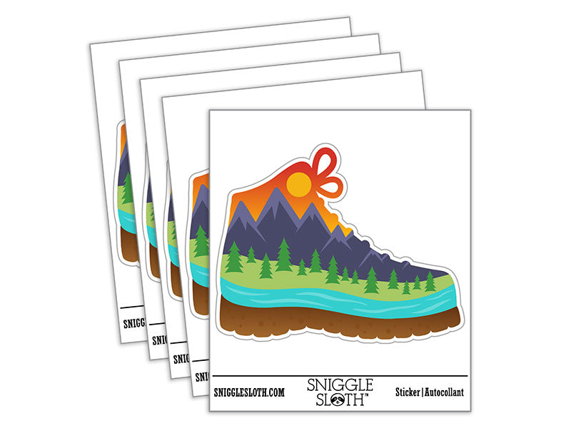 Hiking Boot Mountain Scene Waterproof Vinyl Phone Tablet Laptop Water Bottle Car Window Bumper Decal Sticker Set - 5 Pack