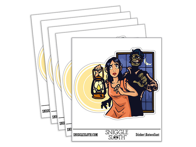 Horror Movie Girl with Lamp Zombie Monster Waterproof Vinyl Phone Tablet Laptop Water Bottle Car Window Bumper Decal Sticker Set - 5 Pack