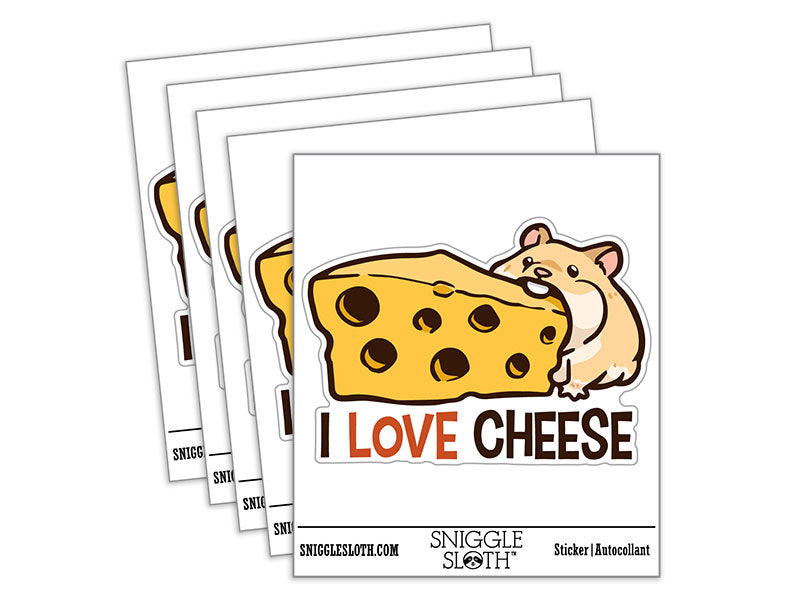 I Love Cheese Hamster with Swiss Cheese Waterproof Vinyl Phone Tablet Laptop Water Bottle Car Window Bumper Decal Sticker Set - 5 Pack
